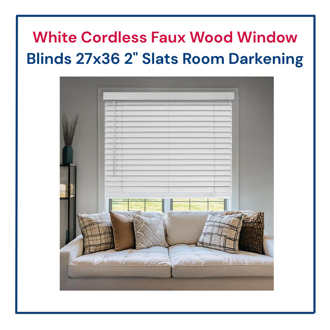 White Cordless Faux Wood Window Blinds 27×36 2″ Slats Room Darkening
