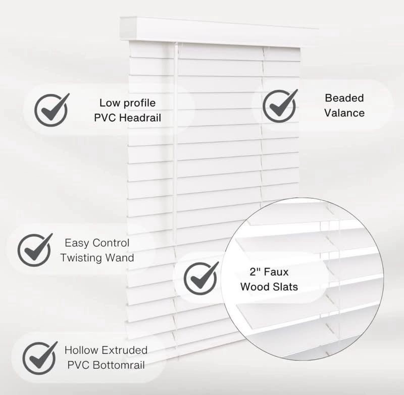 LOTUS & WINDOWARE 2 Inch White Cordless Faux Wood Blinds, 11″ Wide x 84″ Long