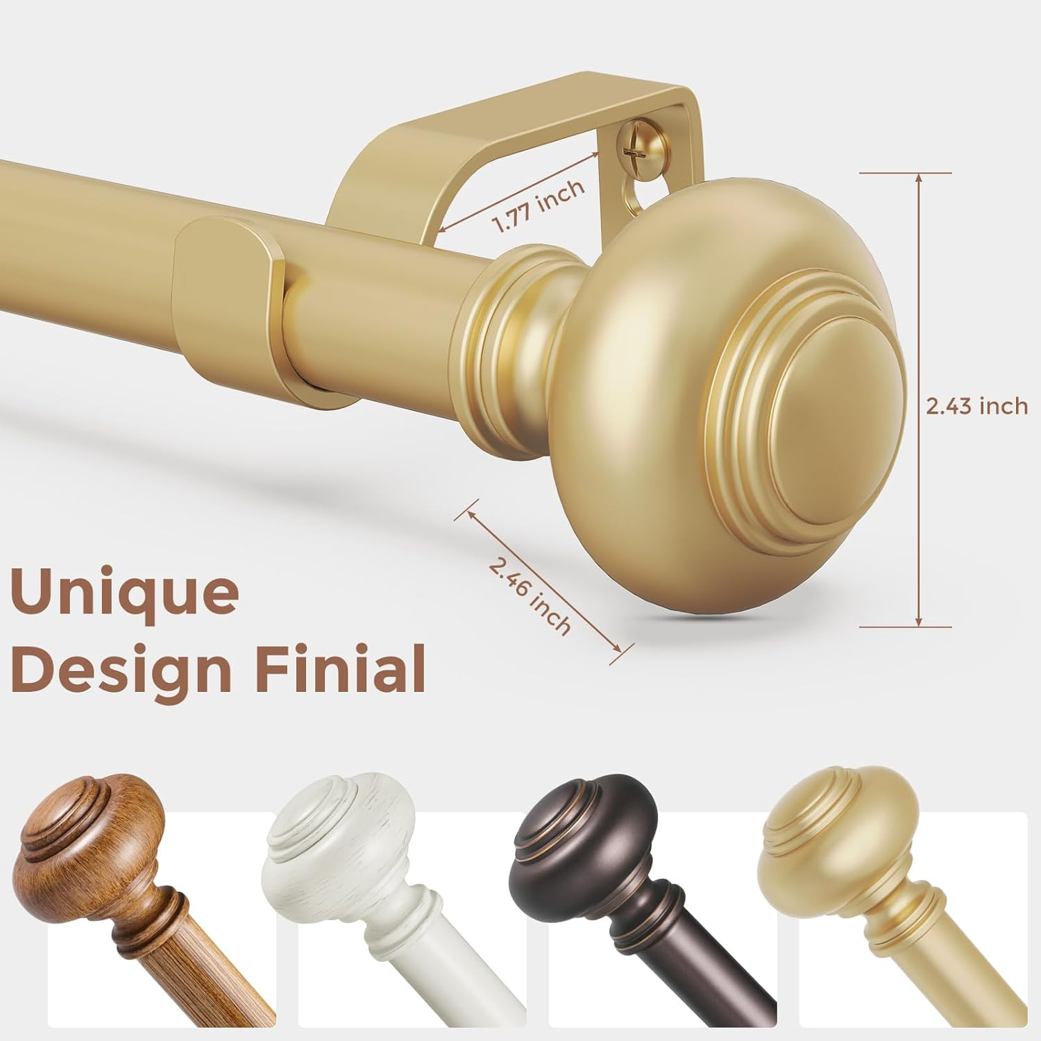 Gold Curtain Rods for Windows 30 to 56 Inch, Decorative Heavy Duty Single-Side A