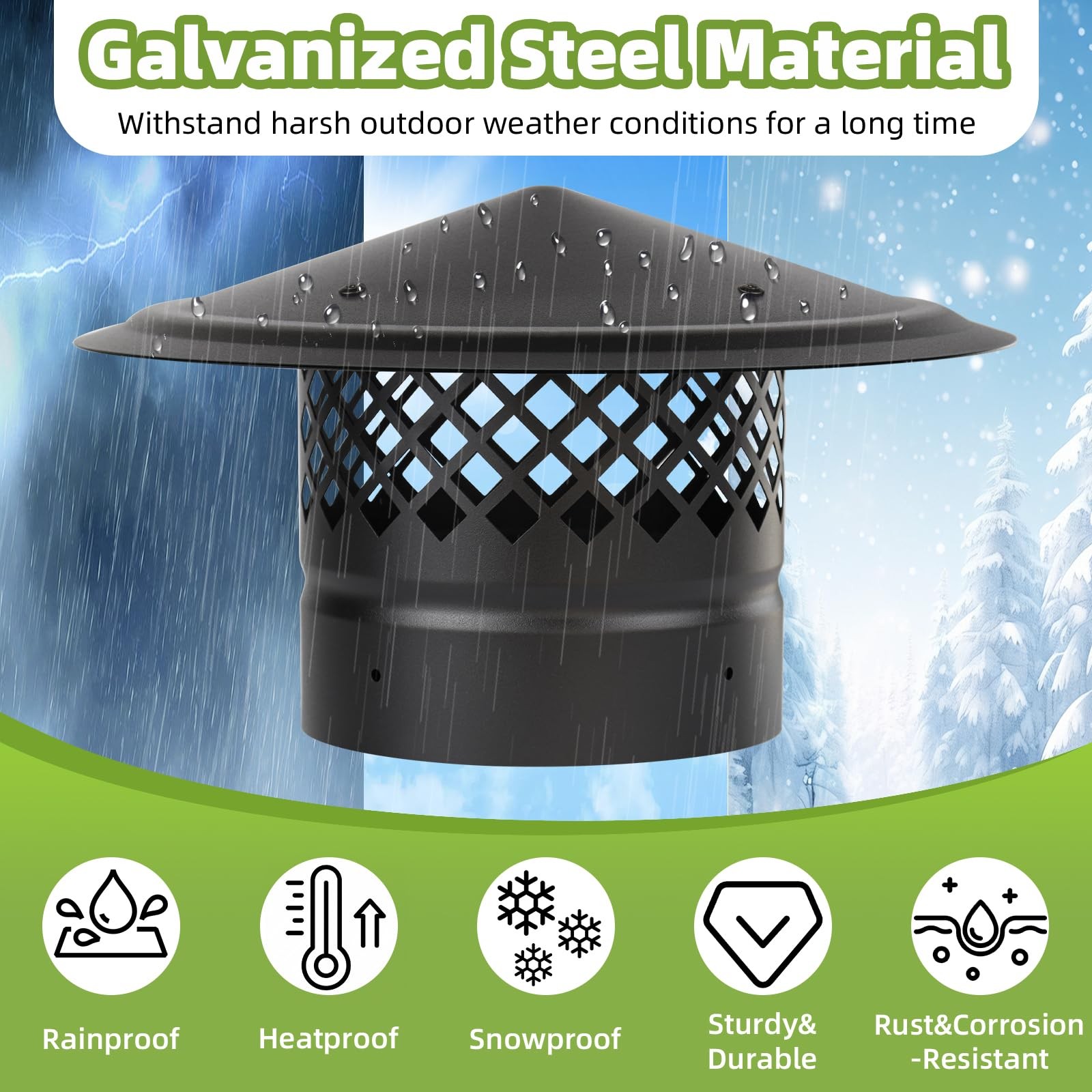 6 Inch Chimney Cap,Cone Top Chimney Cap with Screen,Roof Rain Wood Stove Pipe…
