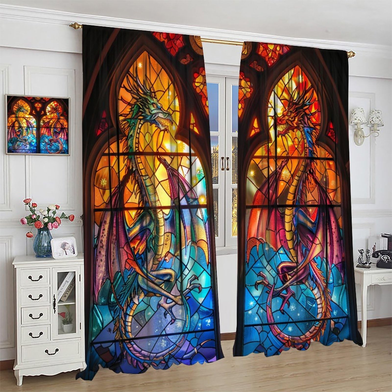 Nanacur Dragon Decorative Window 20.5″W x 45″L (Pack of 2), Stained Glass-8