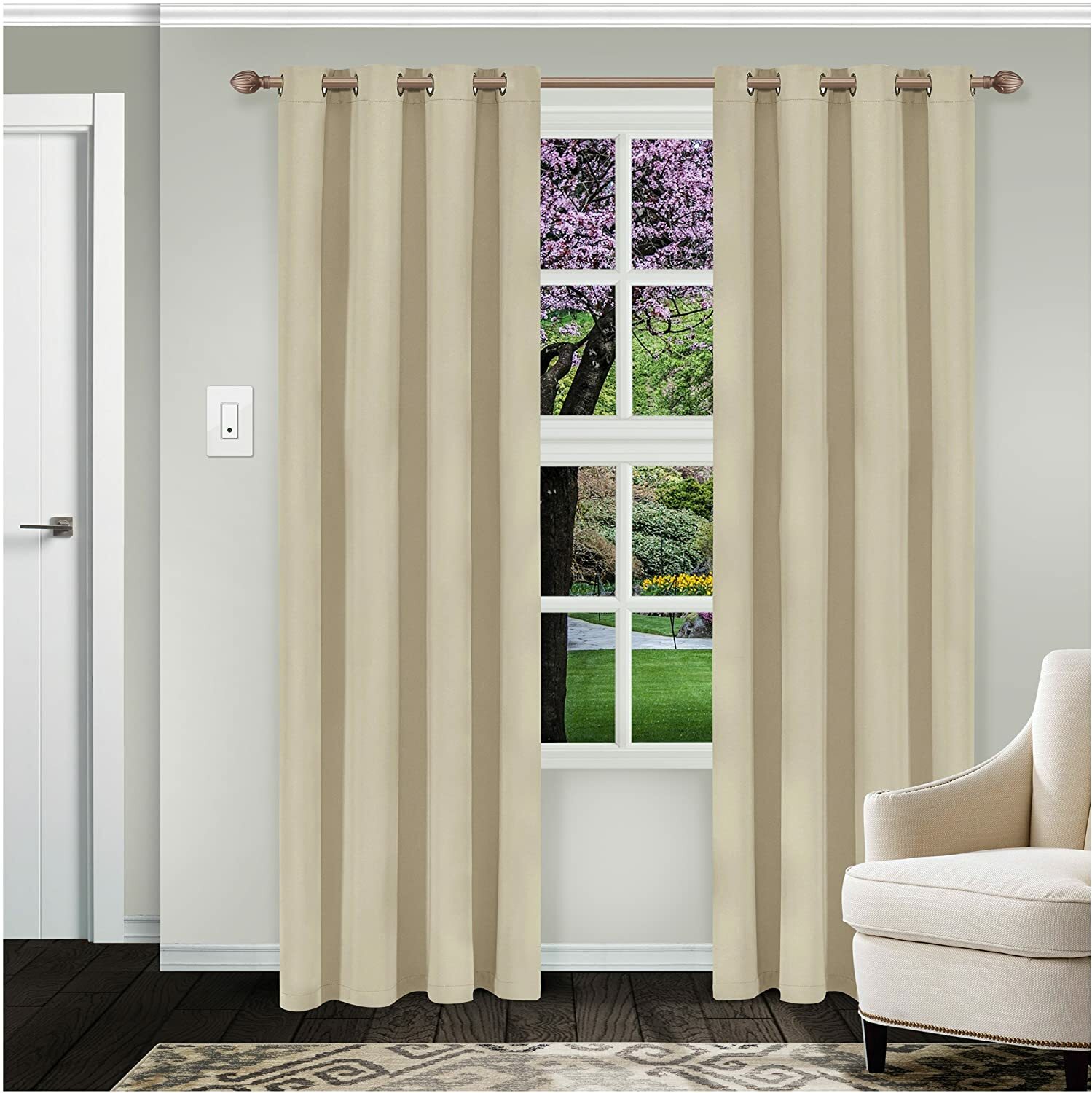 Superior Solid Ivory Blackout Curtain Panels (2) Stainless Grommets 52 x 63 NWT