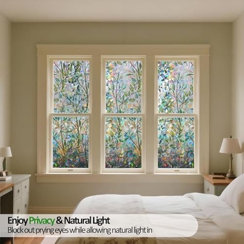 Rainbow Window Privacy Film with Installation 35.4 x 78.7 Inch Leaf Rainbow