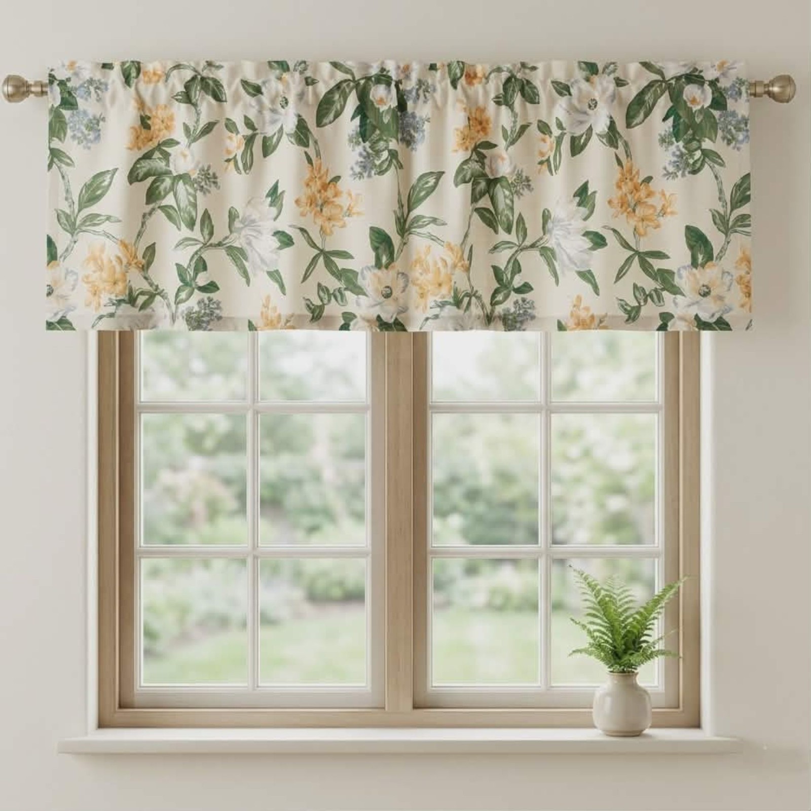 Vintage WESTPOINT STEVENS Valances Blouson Beige Magnolias Floral Curtain Set