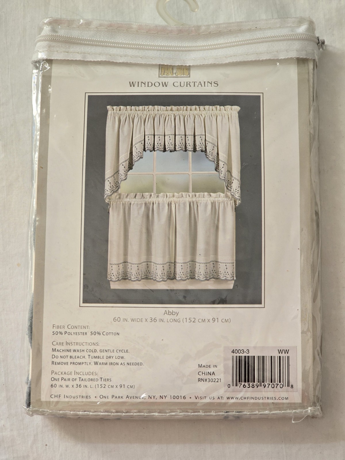 1 PAIR-TAILORED TIERS WINDOW CURTAINS ABBY CHF INDUSTR 60 x 36. Brand New