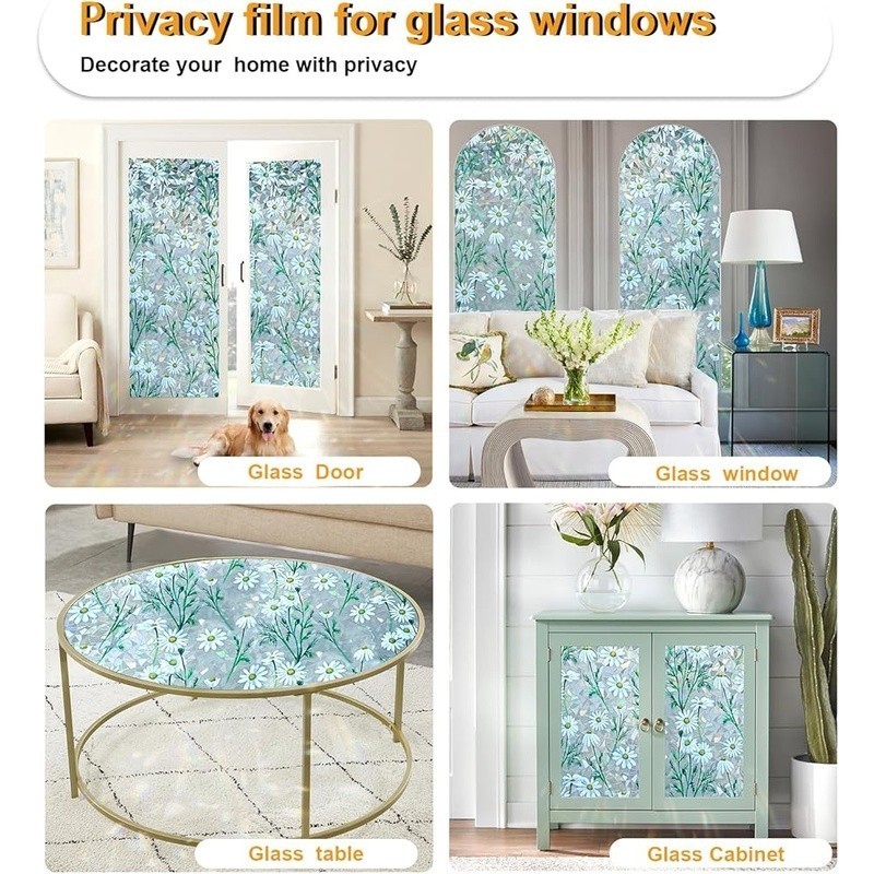 Leaf Pattern Window Film Privacy Light Control Easy Install Removable 17.5×78.7