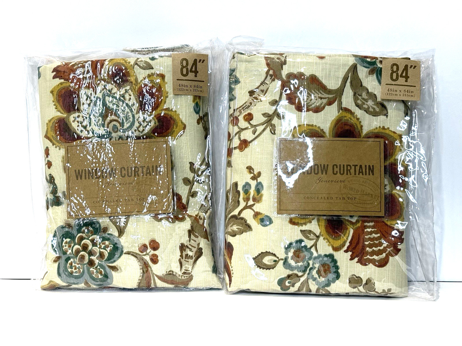 Set of 2 WORLD MARKET 48″x 84″ in Floral Panels Curtains Drapes Lined Cotton