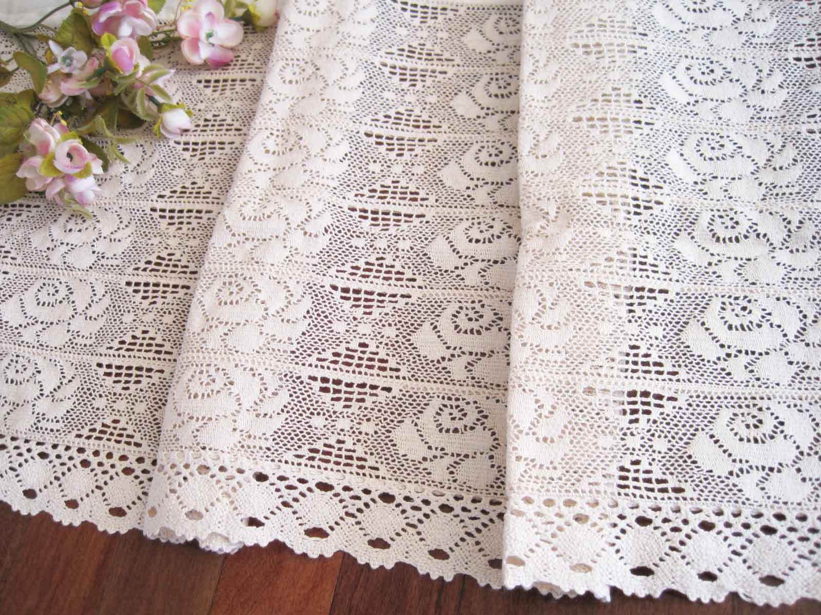 Clearance 55% OFF Beautiful Rose Crochet Lace Beige 100% Cotton Café Curtain
