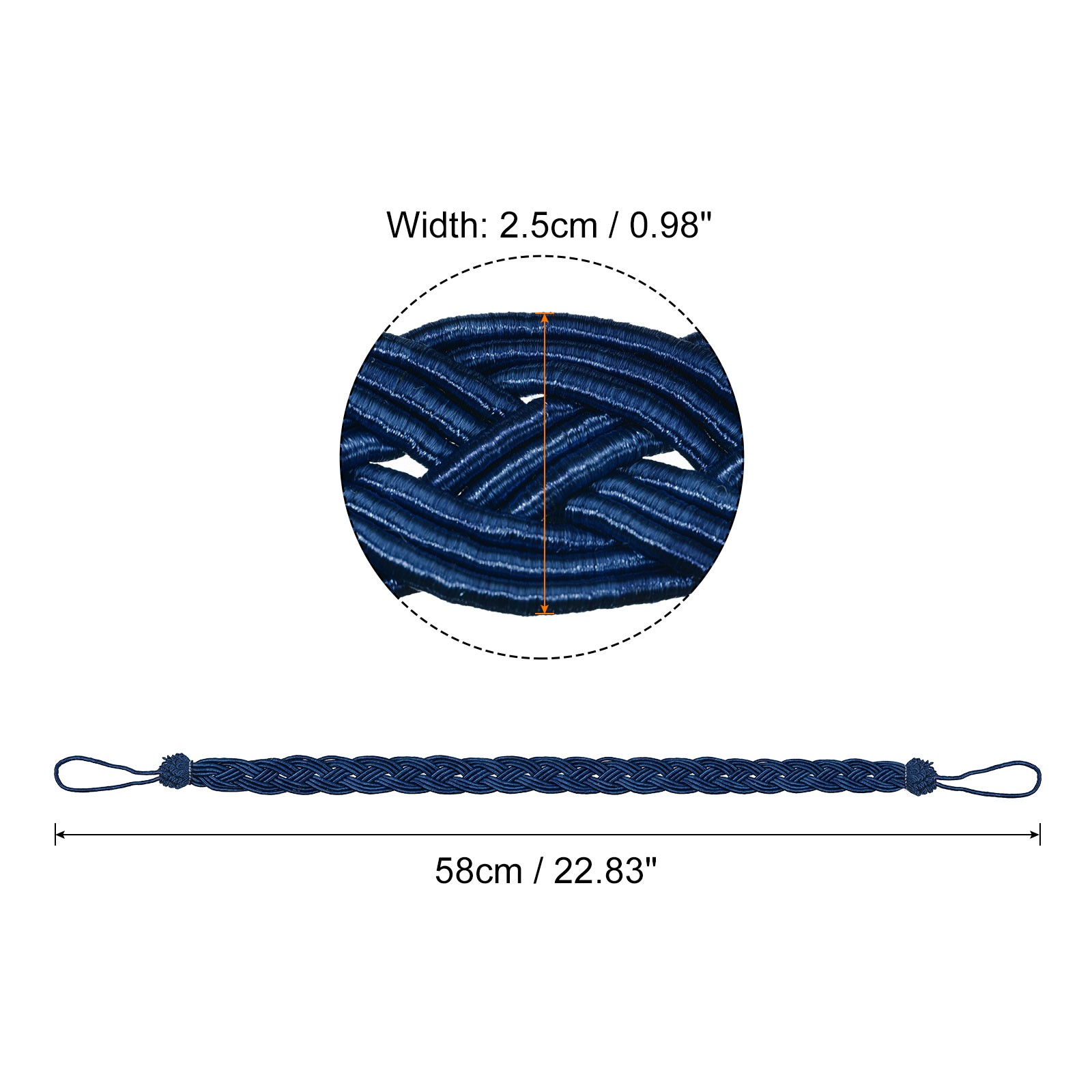 6Pcs 23″ Curtain Tiebacks Braid Drapery Holdback Holder with Hooks Navy Blue