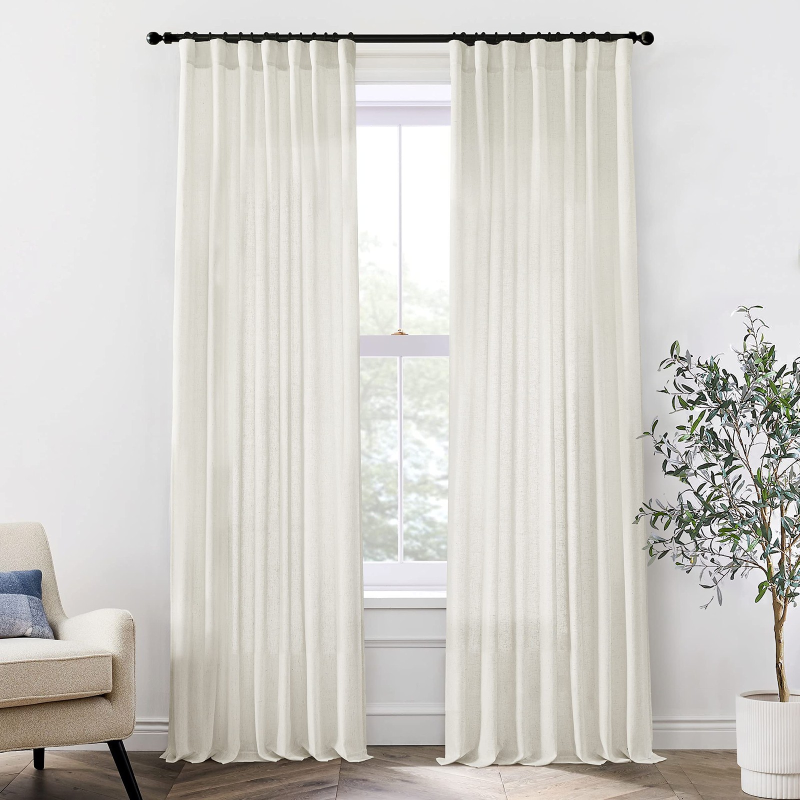Linen Cotton Curtains for Living Room, Cream Off White Natural Fabric Light F…