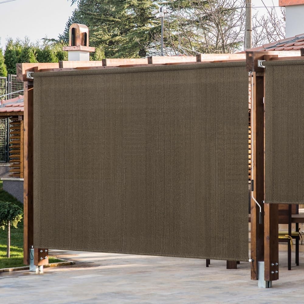 Patio Shades Roll Up Outdoor Blind, 10′ W x 8′ H Cordless Sun Shade Screen with