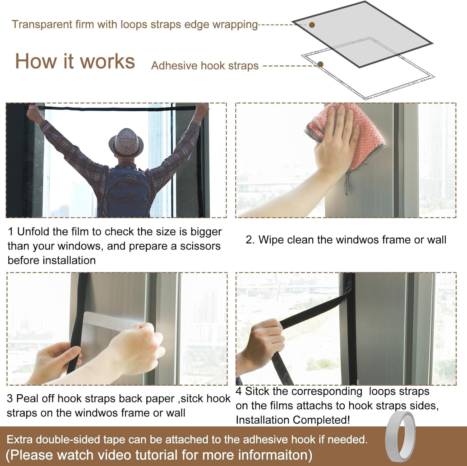 Reusable Window Insulation Kit 39×48, Clear Thermal Plastic Cover for Winter