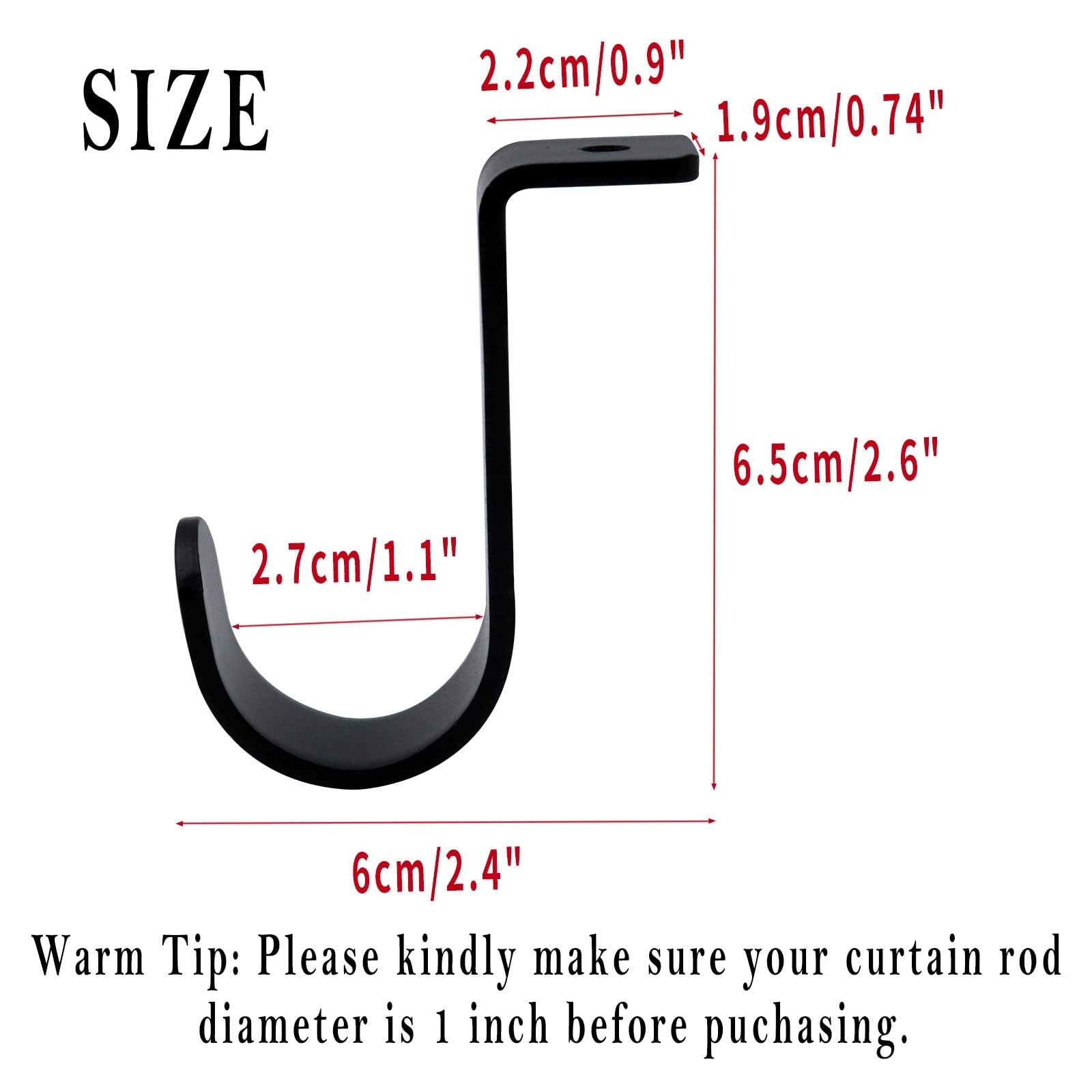 6 PCS Ceiling Mount Curtain Rod Brackets Metal Holders Screws Hooks Black