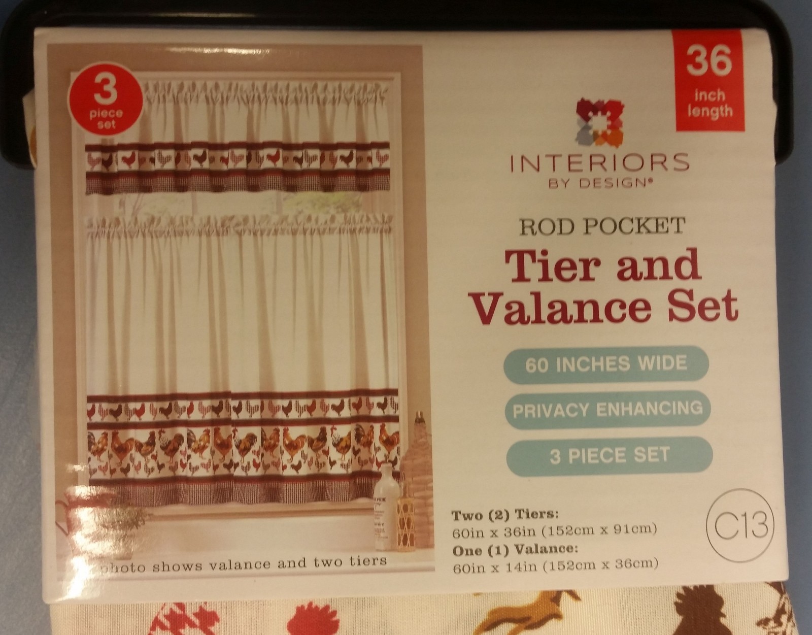 3pc. Rod Pocket Curtains Set(2 Tiers & Valance 60″x14″)DIFFERENT ROOSTERS,C13,MB