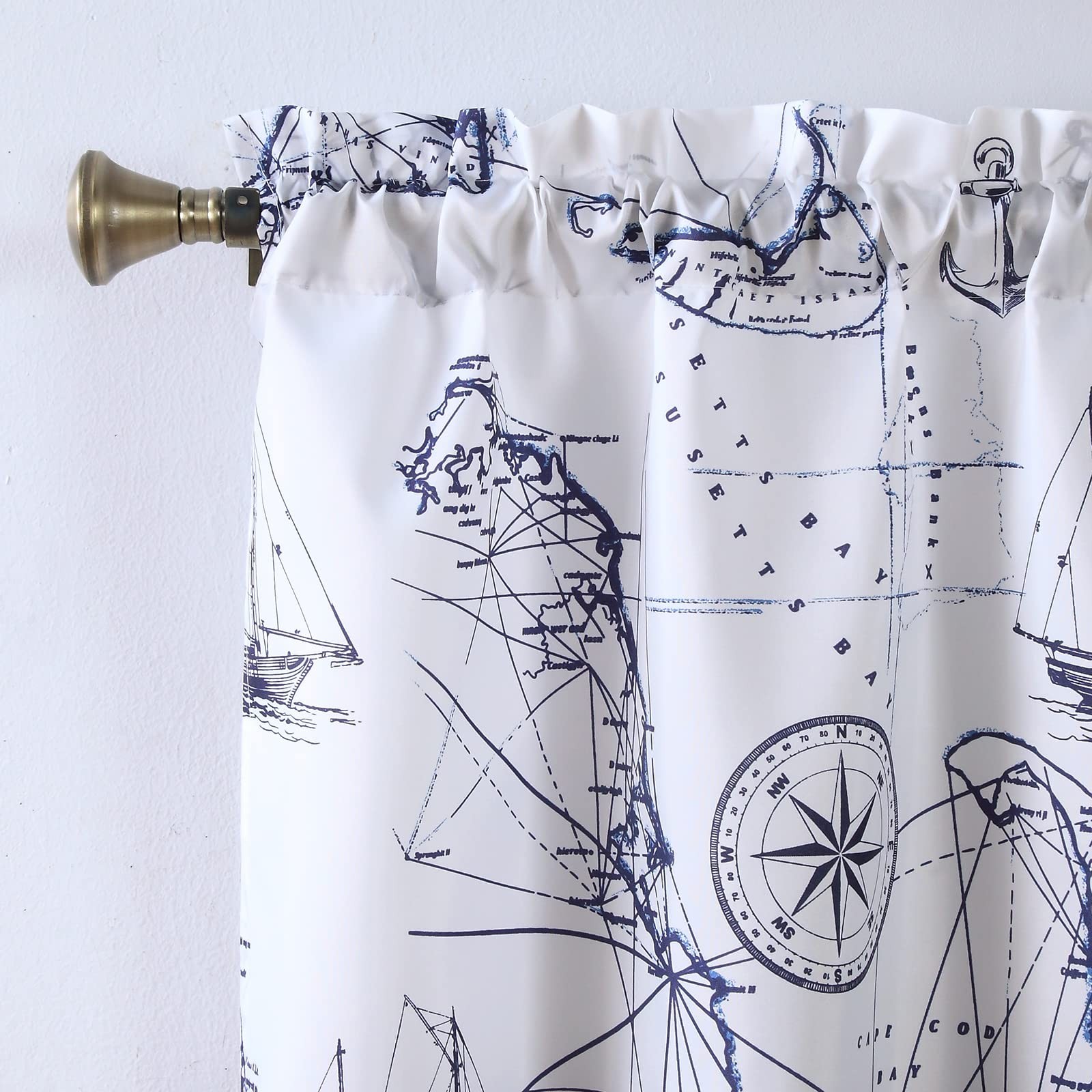 Aviation Blue Pinted Polyester Fabric Ocean Modern Waterproof White 3pcs Kitc…