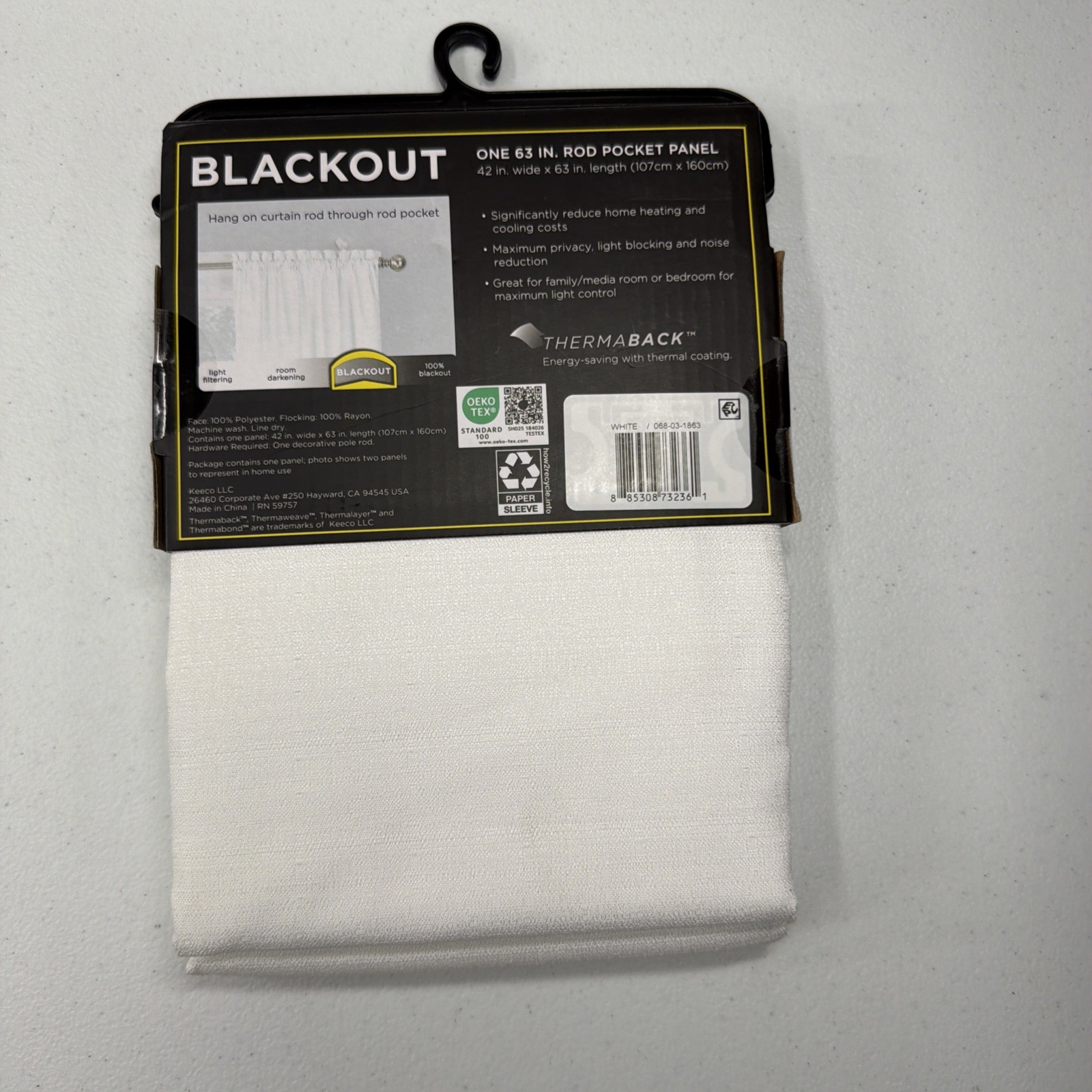 Eclipse Blackout Curtain One Rod Pocket Panel 42×63 Inch Length White home