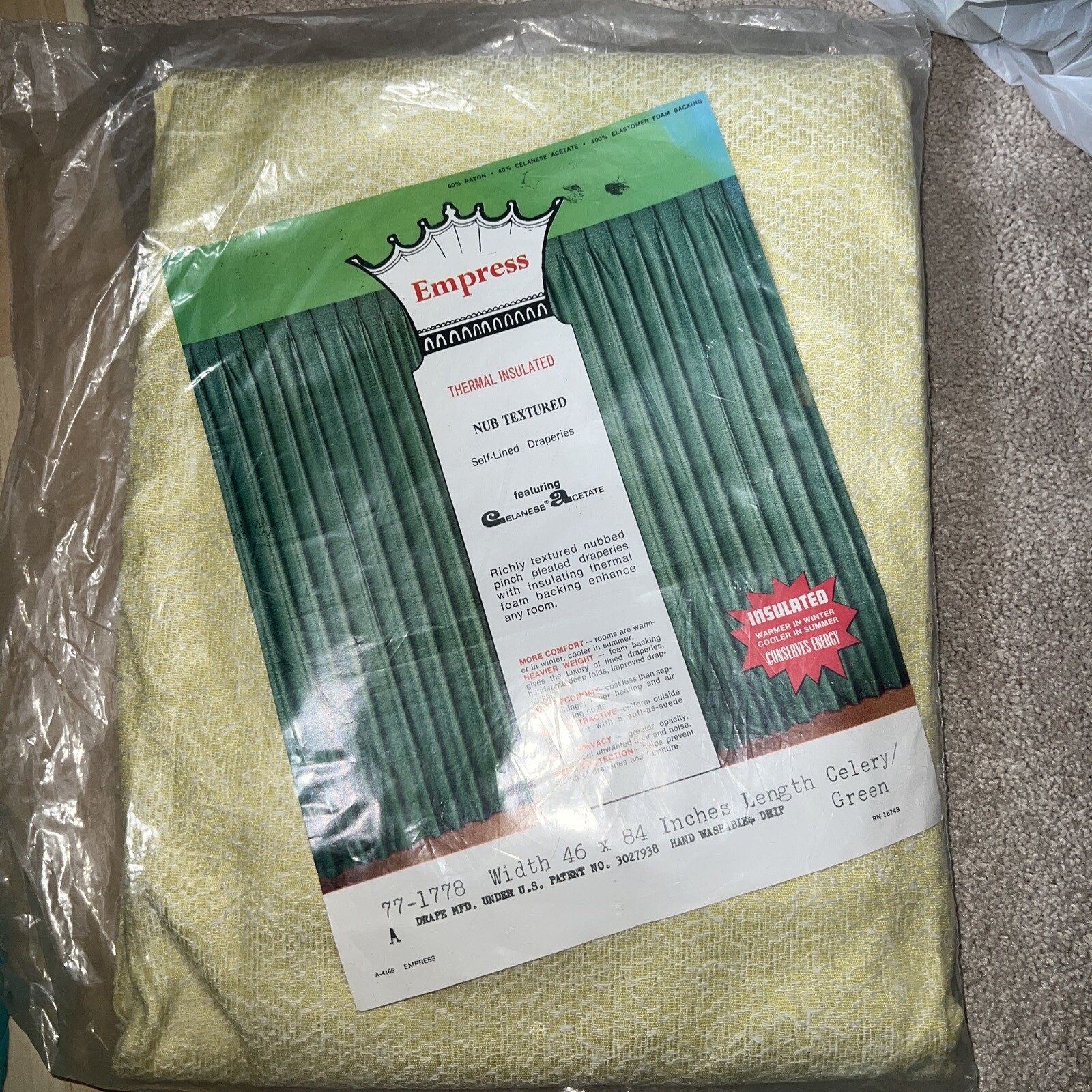 Empress Thermal Insulated 46” X 84” Length Vintage Drapes/curtains. Celery Green