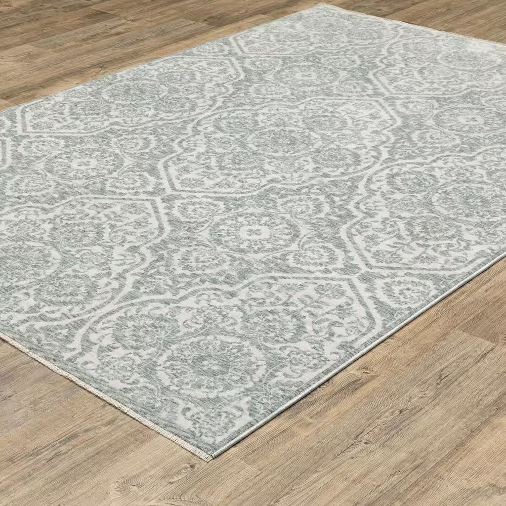 Eclipse Green/Ivory 2 Ft. X 8 Ft. Global-Inspired Floral Medallion Polyester Fri