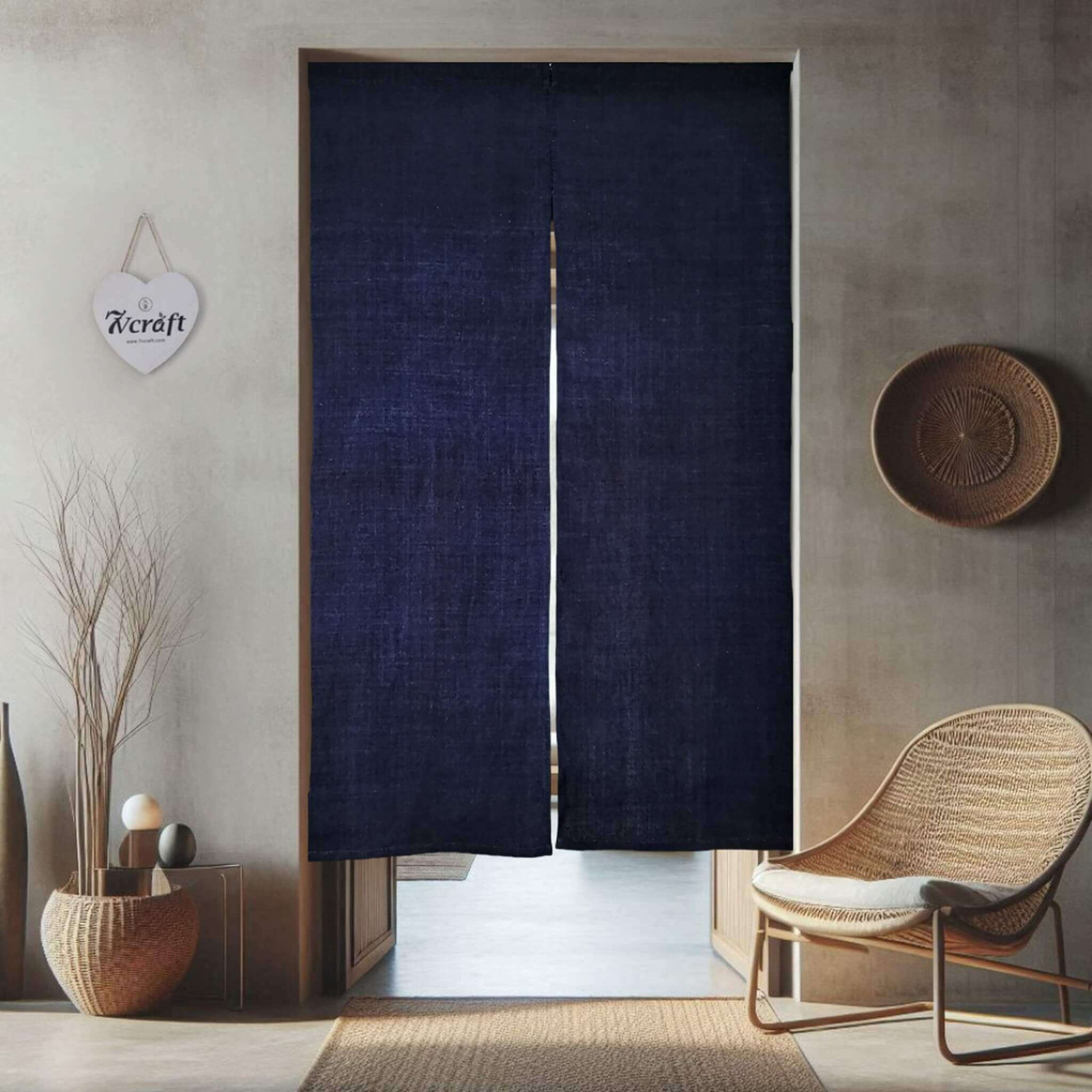 Plain Indigo Japanese Shibori Tie-Dye Hemp Ramie (あさ Asa) Noren Doorway Curtain