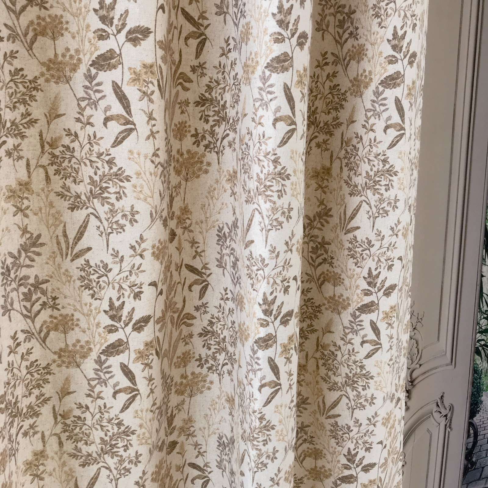 Handcrafted Floral Curtains Linen Blend Natural Beige Made to Order Custom Panel