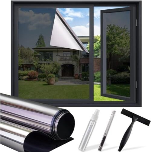Window Tint for Home, One Way Privacy Film Heat & UV 17.5 x 78.7Inch Black