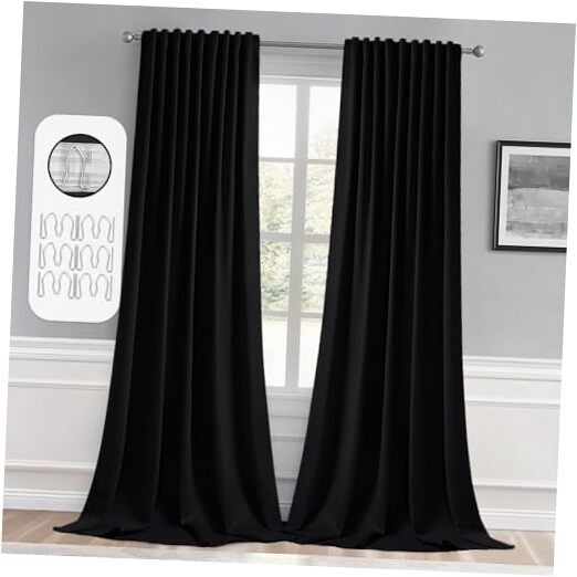 2 Panels Back Tabout Curtains 96 Inch Long for 52″W x 96″L (Pack of 2) Black