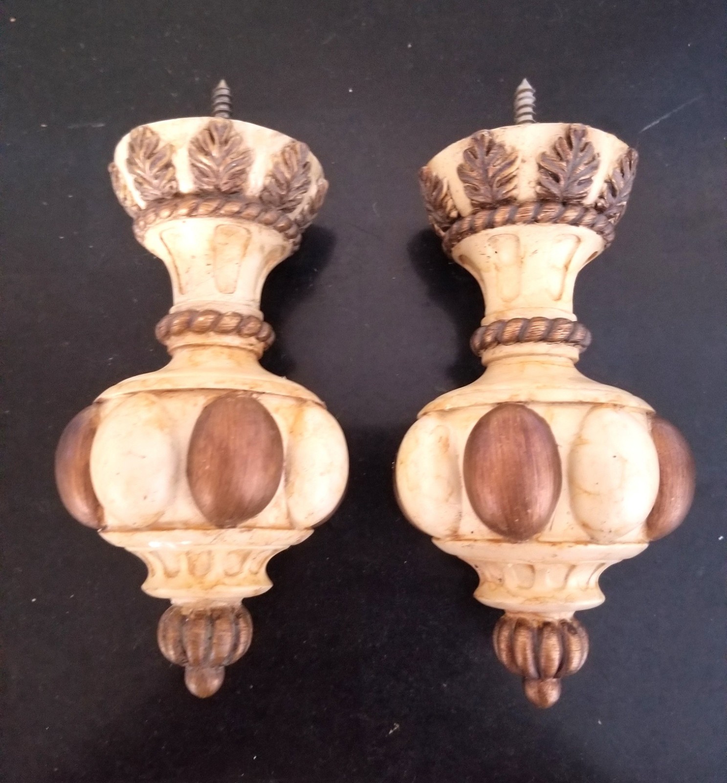 Two Pumpkin Shape Finals For 2″ Diameter wood Curtain Drapery Rod Pole