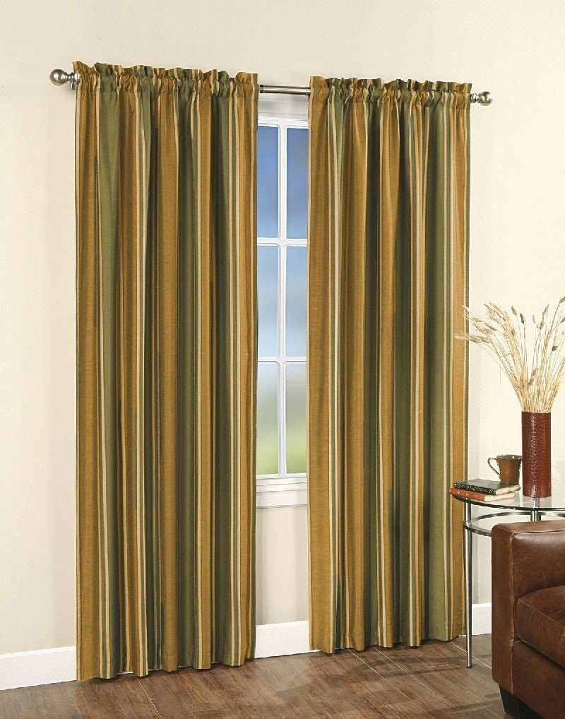 New CHF & You Faux Silk Stripe Lined Curtain Panel, Green, 42-Inch X 84-Inch