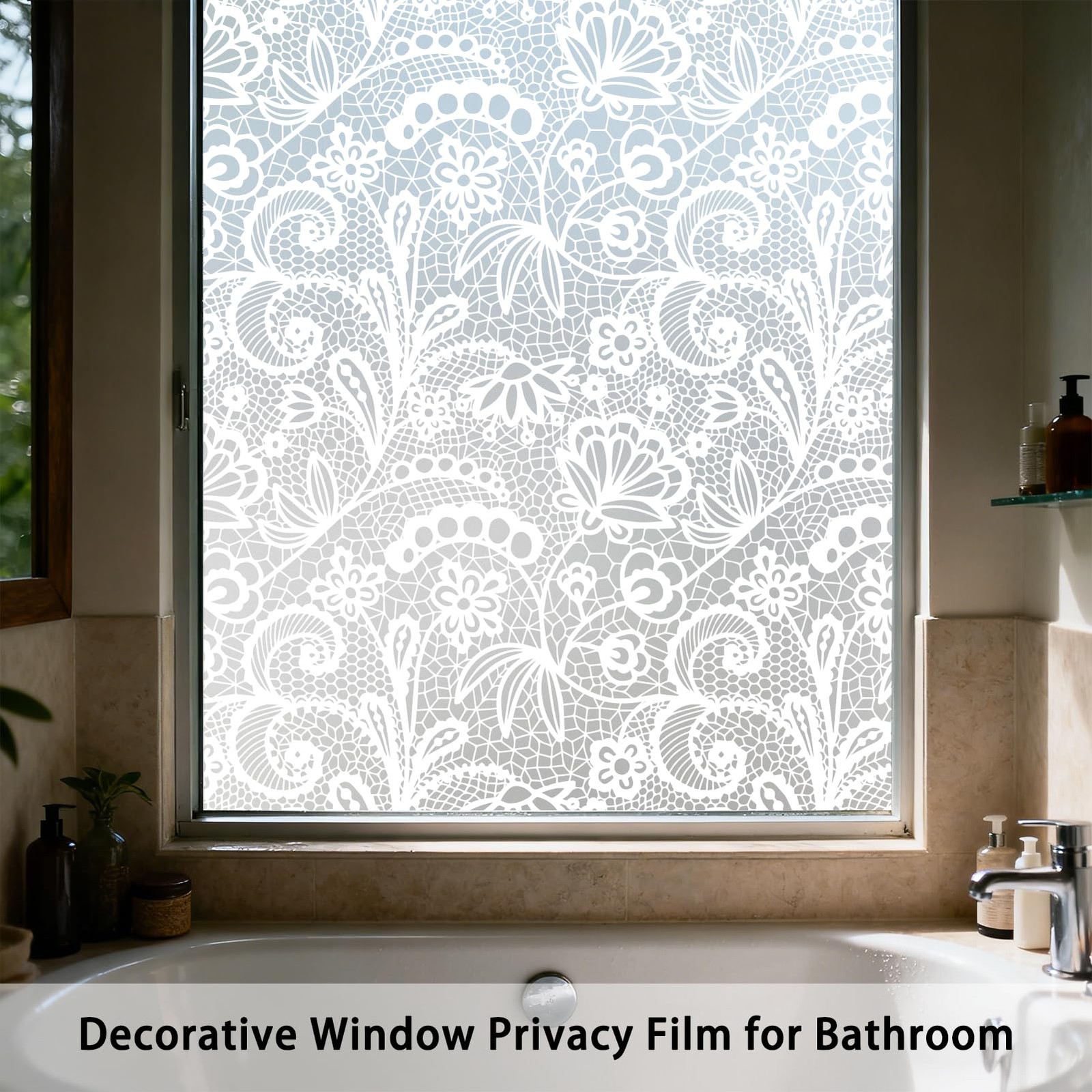 DKTIE Bathroom Window Privacy Film White Canvas Texture 17.7” x 78.7”, S686