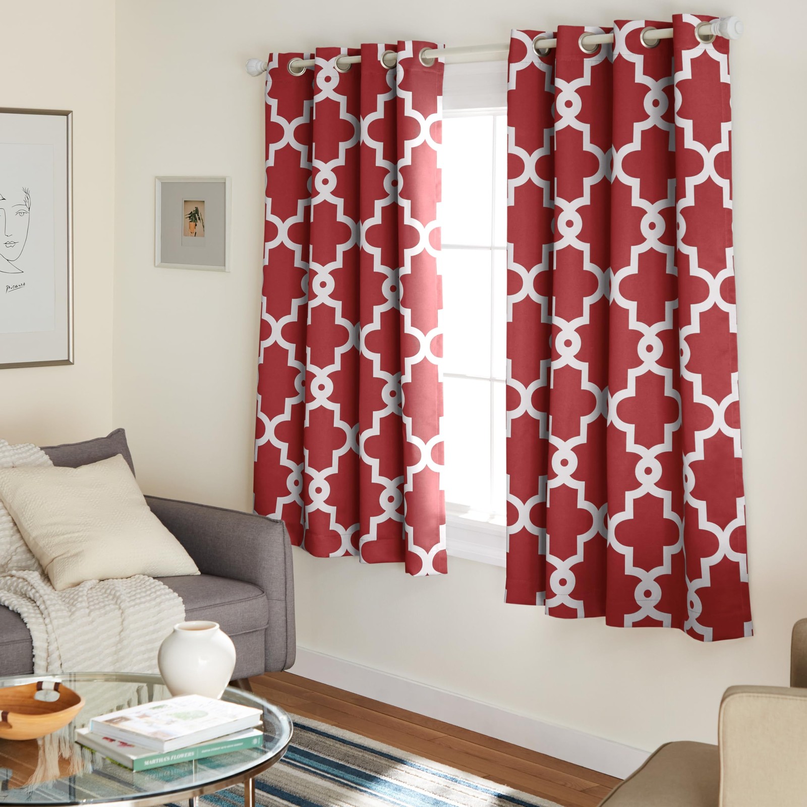 Ironwork Geo Trellis Satin Curtains for Indoor Use, Room Blackout, Eyelet…
