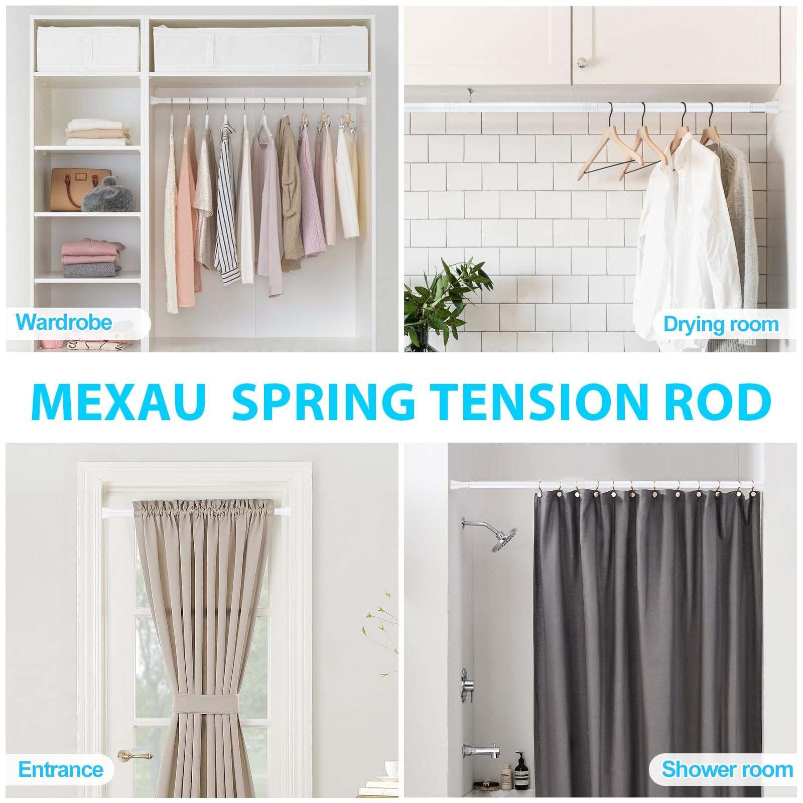 White Tension Curtain Rod for Windows 28 to 48 inch, 28-48 inches, White-1P