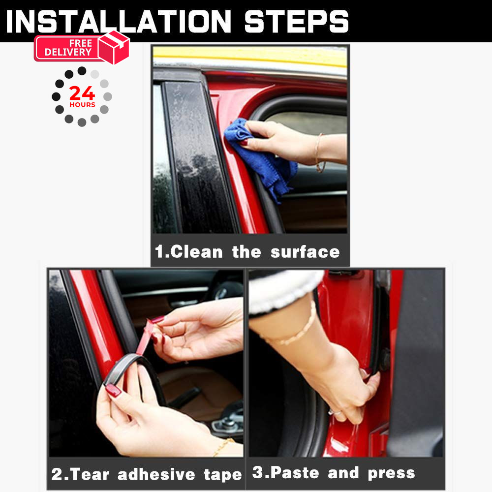 Universal Car Weather Stripping, Self-Adhesive Auto Door 33 Feet Long, Black