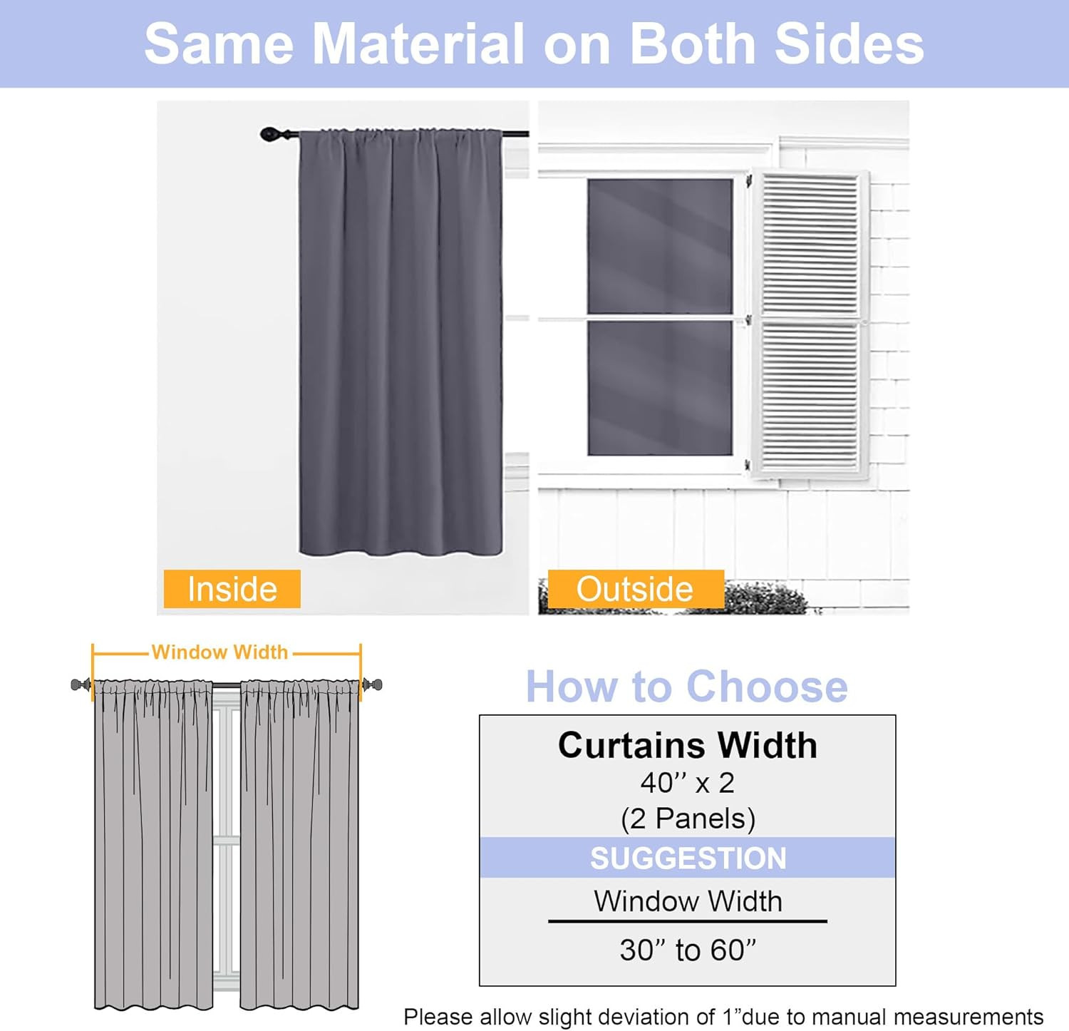 Ava Grey Short Blackout Curtains for Bedroom 54 Inches Long 2 Panels Set, Solid