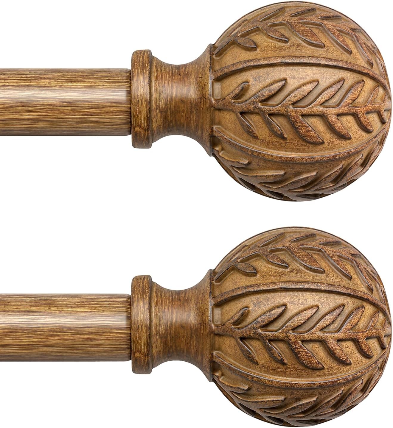 Boho Natural Wood Curtain Rod 2 Pack 48-84 Inch