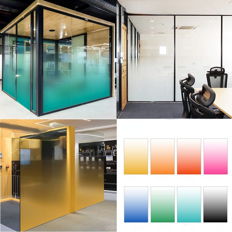 Transparent Window Film Static Cling Office Glass Stickers Gradient Color Decor
