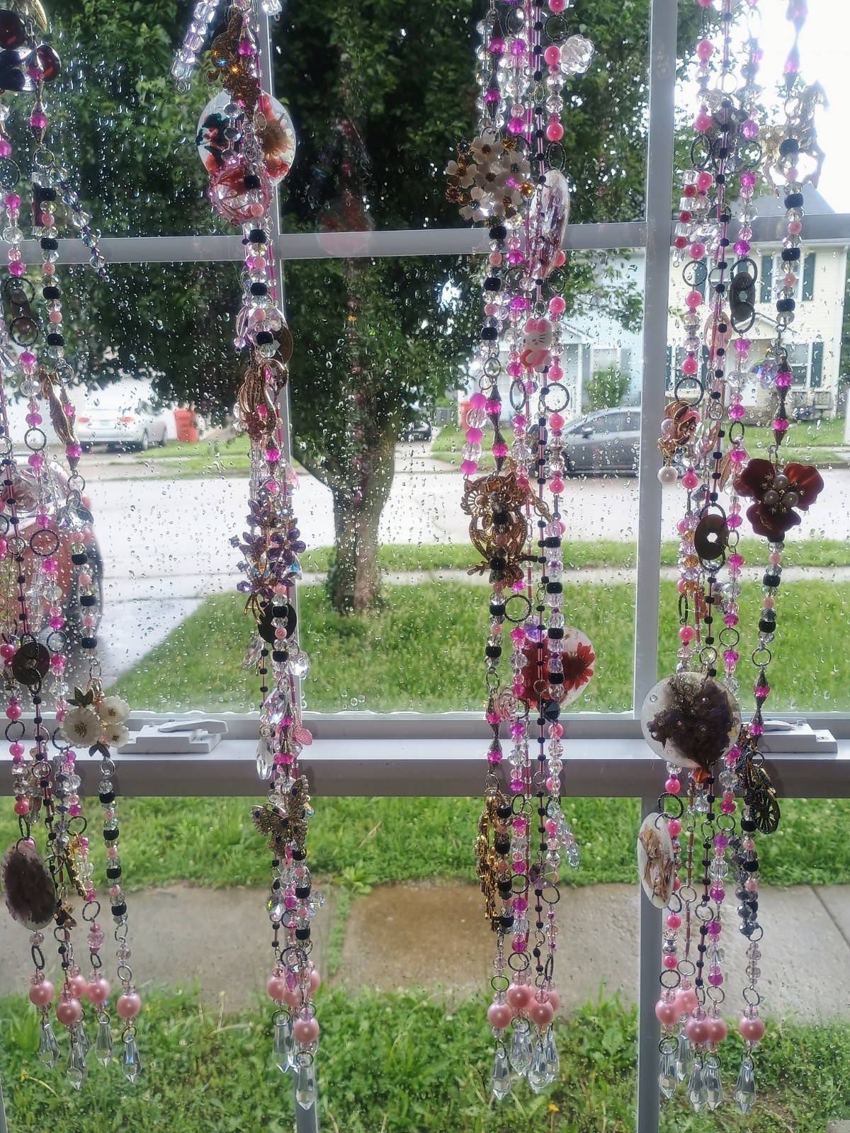 Bicycle Bunny Crystal Curtains With Charms, Set Of 7