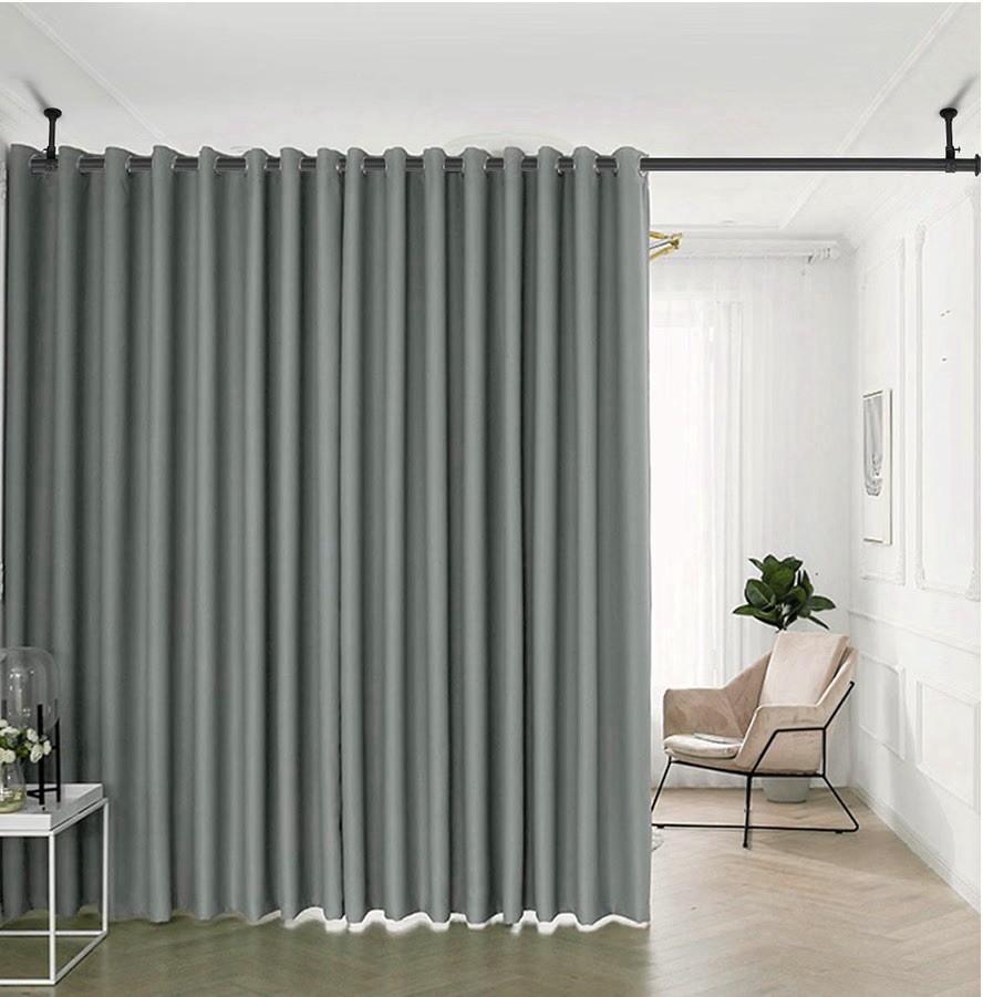 Yun Nephele Matte Black Curtain Rod 6-12ft 1 1/8″ Heavy Duty Ball Finials NEW