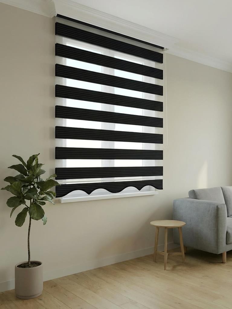Plated Fabric Zebra Roller Blinds Curtain For All Room, Color Options, Light fil