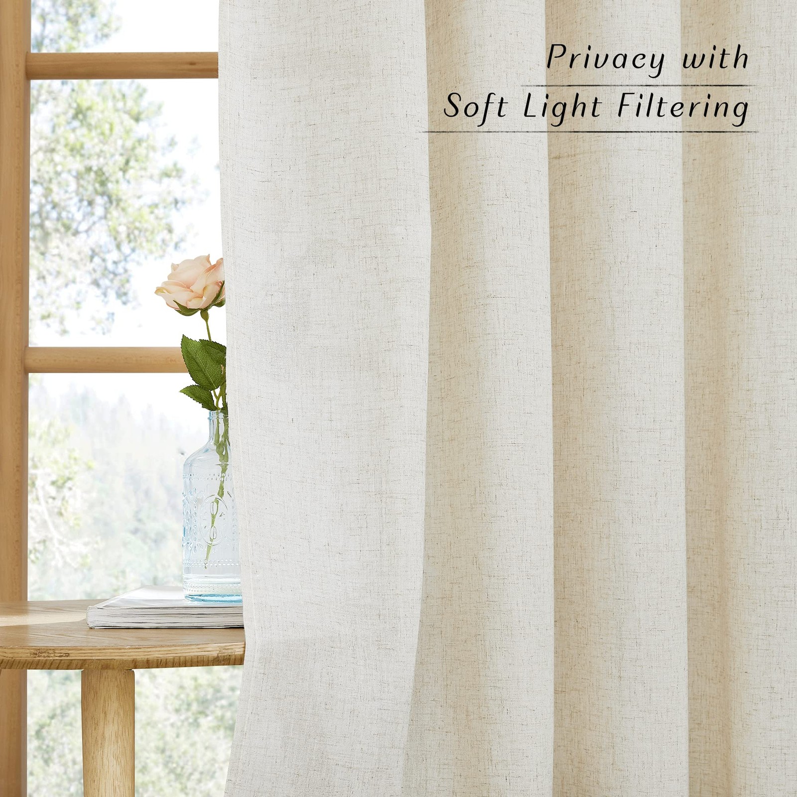 Natural Linen Curtains 84 inch Long 2 Panels Set, Grommet Top Thick Linen Bur…