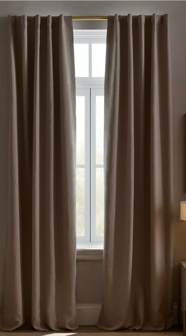 Quince European Linen True Blackout Curtain 96×96 Dark Flax Back Tab Pole Pocket