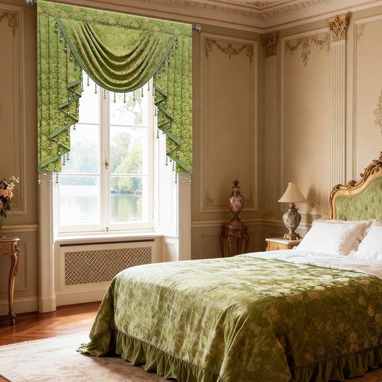 Victorian Waterfall Valance for Bedroom Living Room – Premium Damask Jacquard