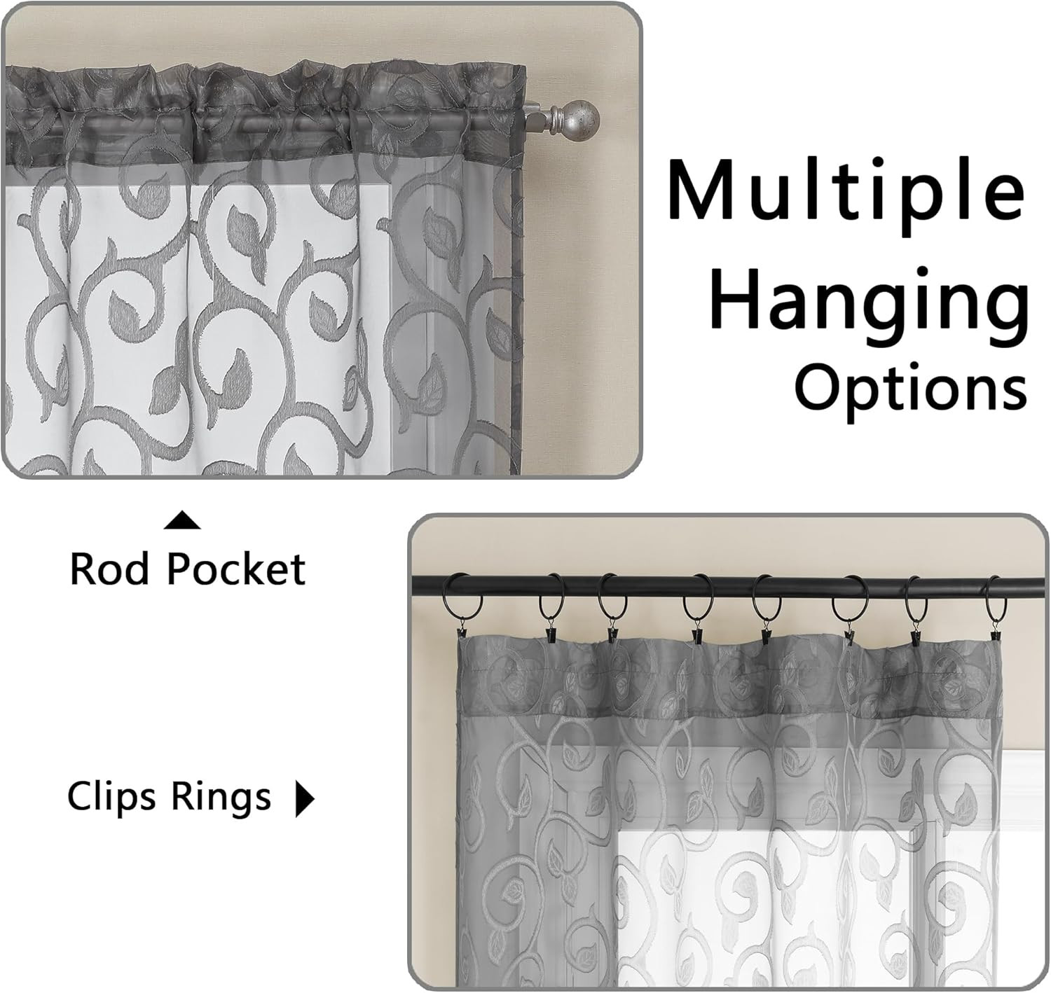 Grey Sheer Curtains 84 Inch Long 2 Panels Light Filtering Voile Window Drapes