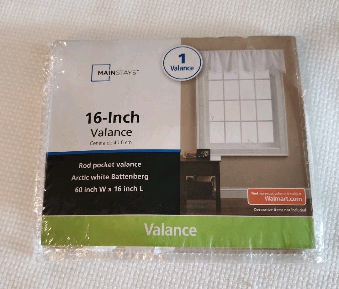 Mainstays Home Lace Valance Artic White 60” Wide 16” Long New Open Package