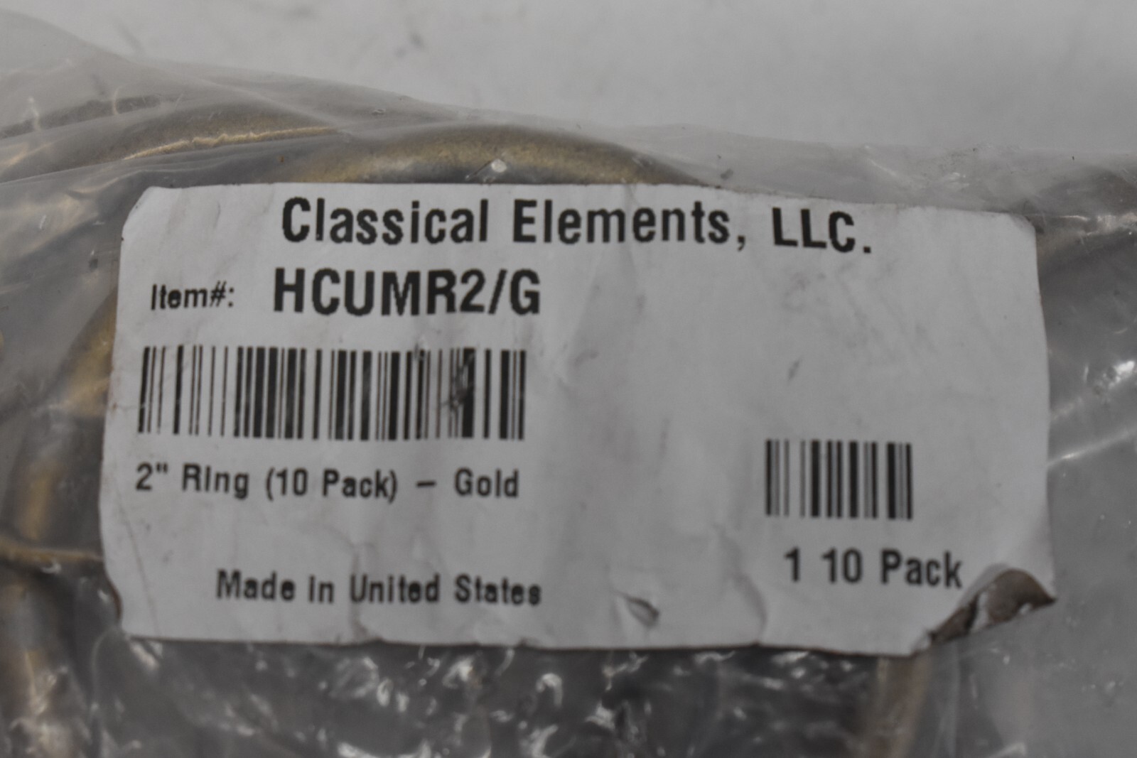 Classic Elements Metal Curtain 2″ Ring Interior Diameter Gold Set of 10 HCUMR2/G