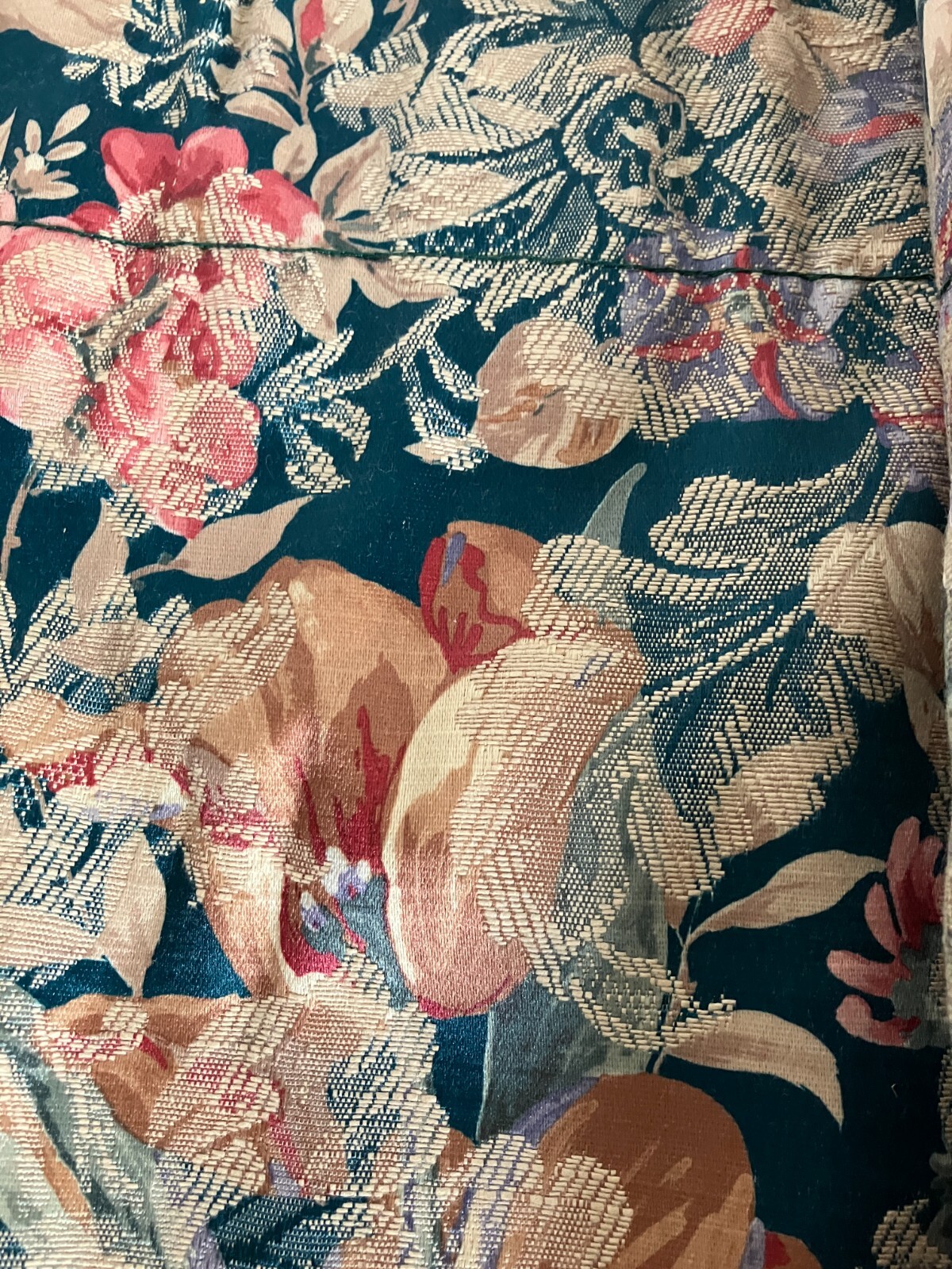 Damask Style Draperies set of 2- Vintage? Each one Measures 100″ X 18″ Unbranded