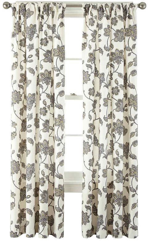 JC Penney Home Bedford Jacobean Curtain Panel Pair 50×63 Back Tab Panels