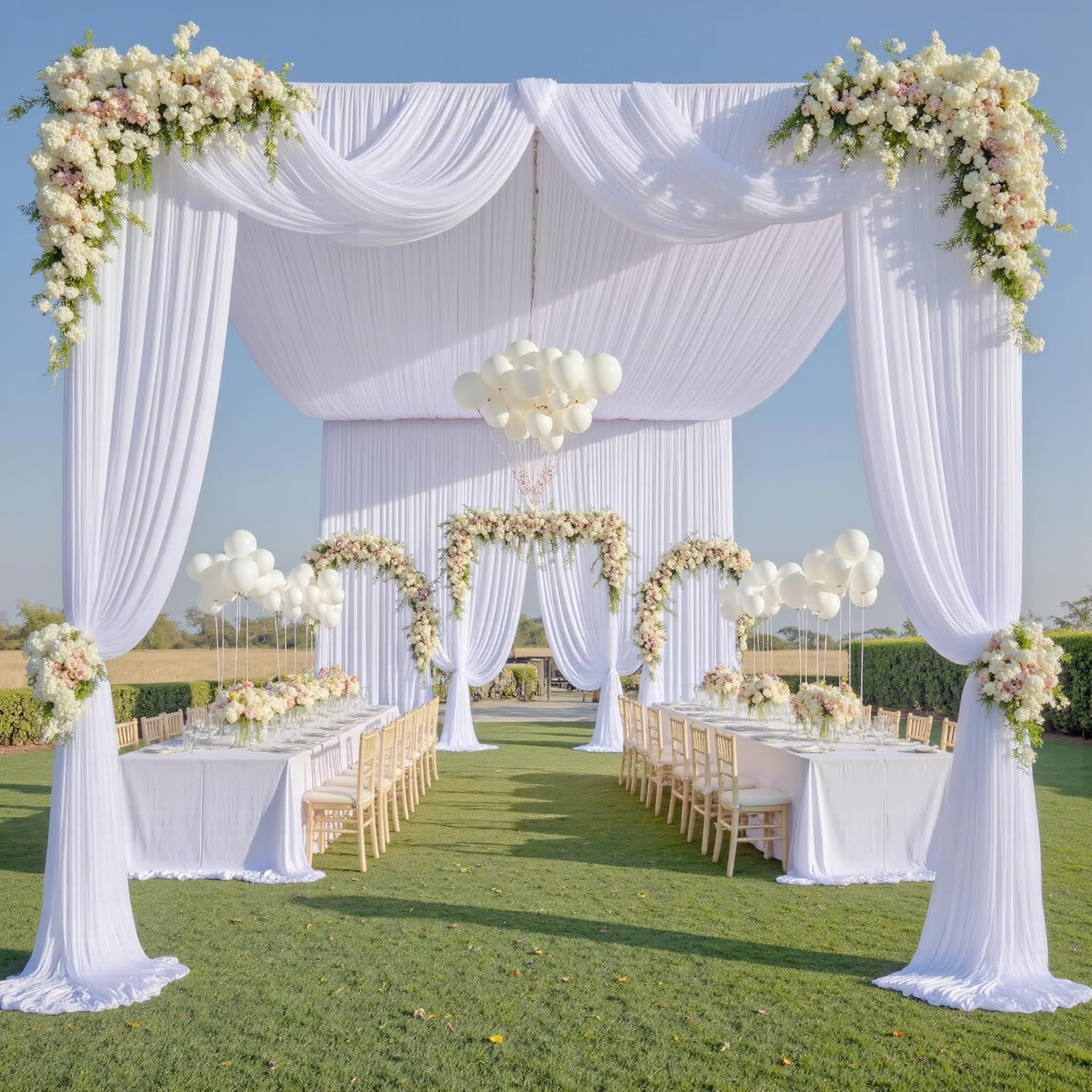 30Ft White Ceiling Drapes – 4 Panels, Wrinkle-Free Polyester for Events