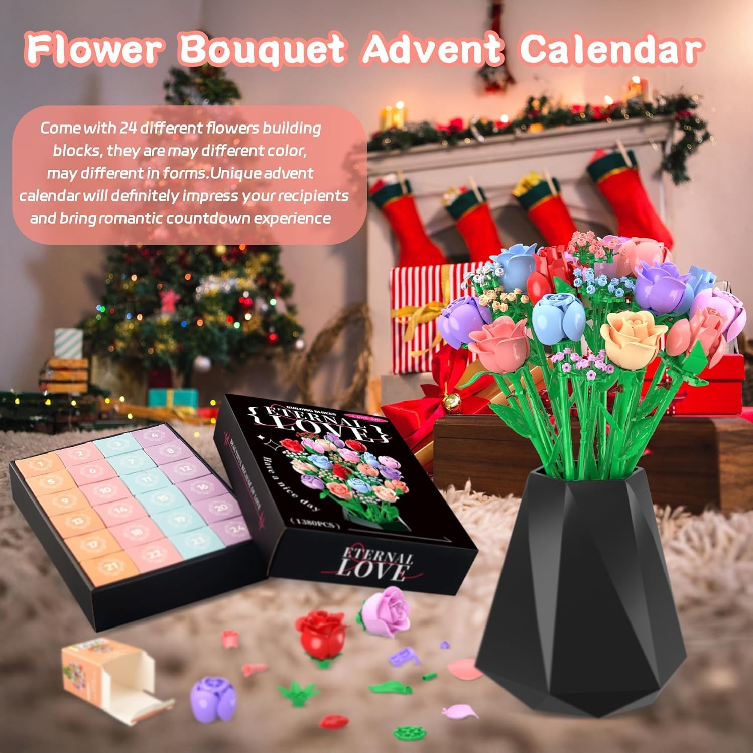 Flower Bouquet Advent Calendar 2025 for Adults Teens Kids, 24 Days Flower Bouqu