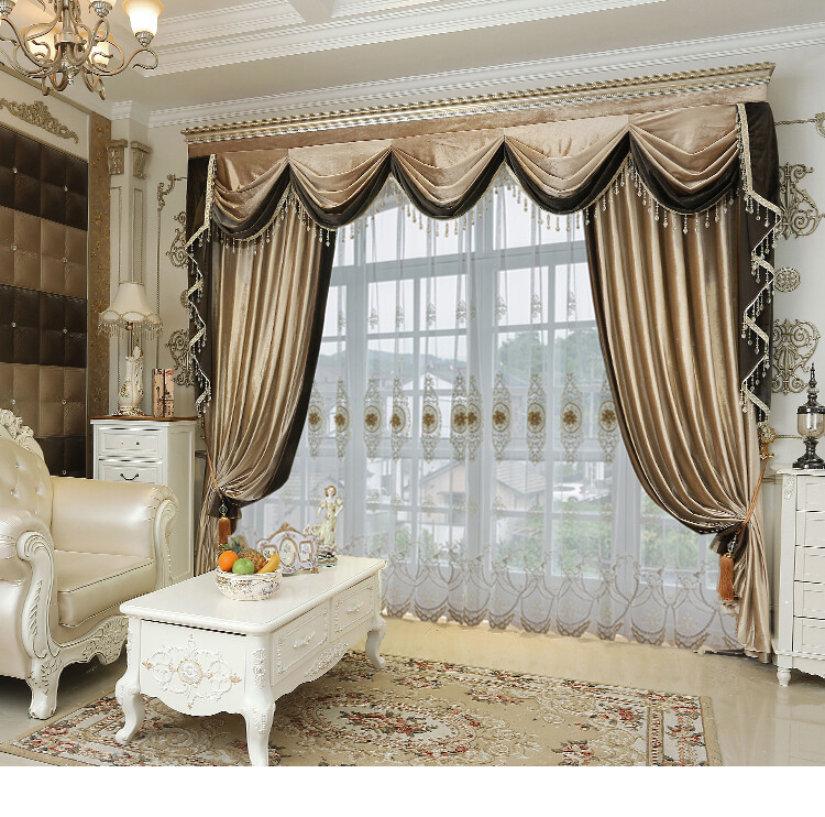 Custom curtain high class velvet light tan cloth blackout curtain valance C1459