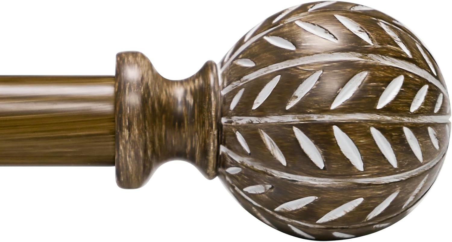 Boho Wooden Curtain Rods for Windows 66 to 120 Inches(5.5-10Ft), Adjustable Heav